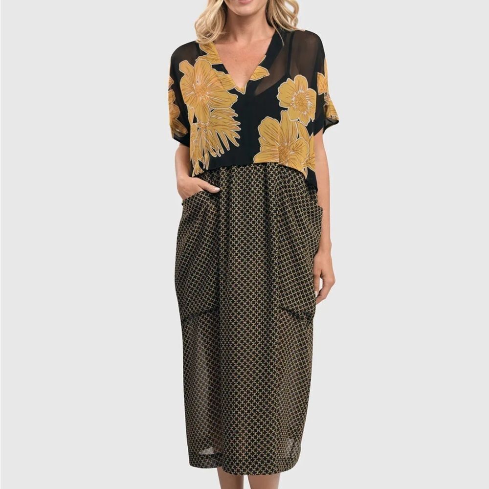 Alembika LANAI CHIFFON SHIFT DRESS, GOLD Large